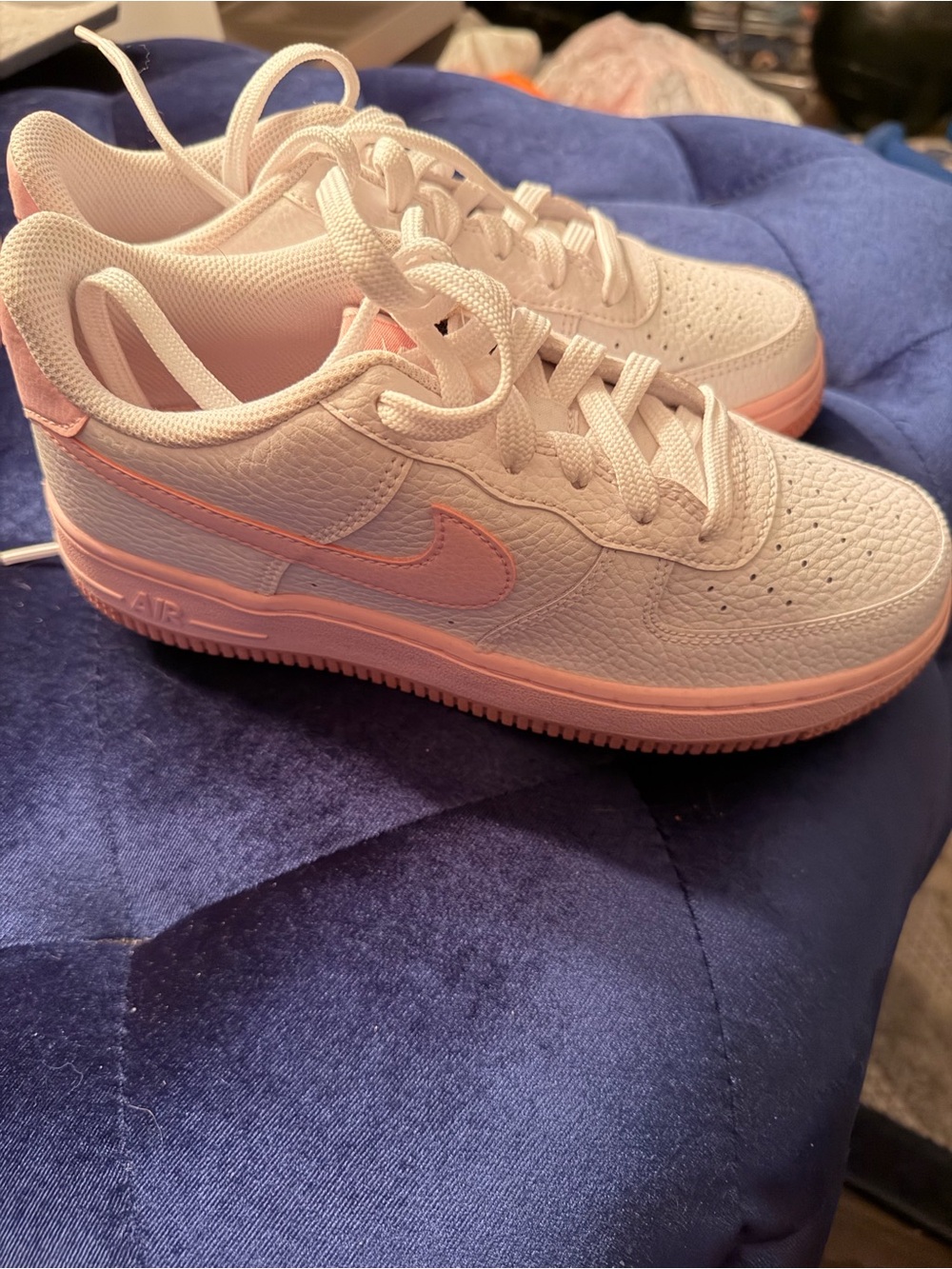 Nike Kids Air Force 1 Low — White with Light Pink Accents
